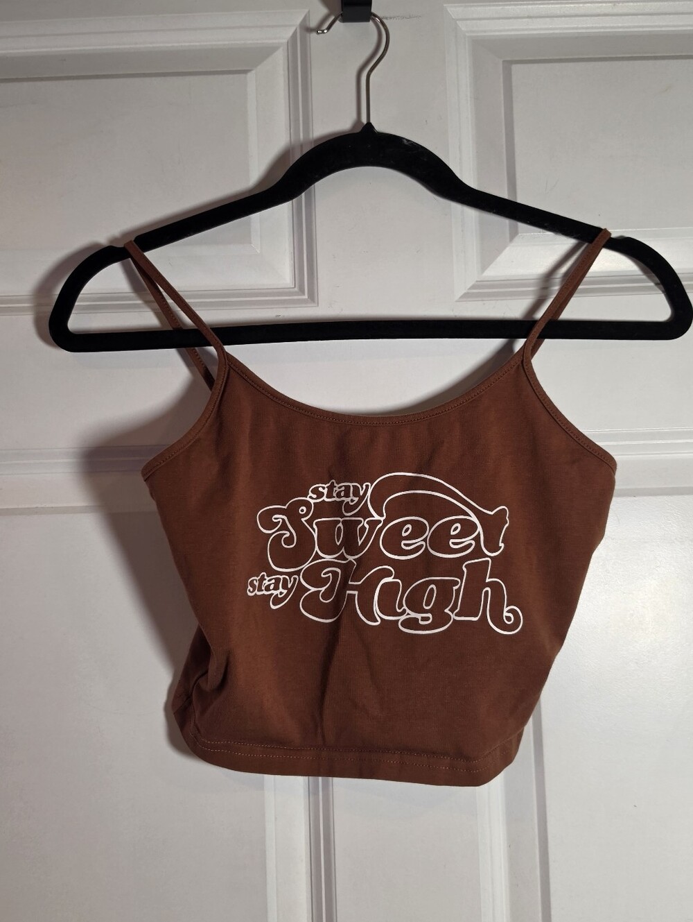 Shein Brown Graphic Spaghetti Strap Crop Tank M